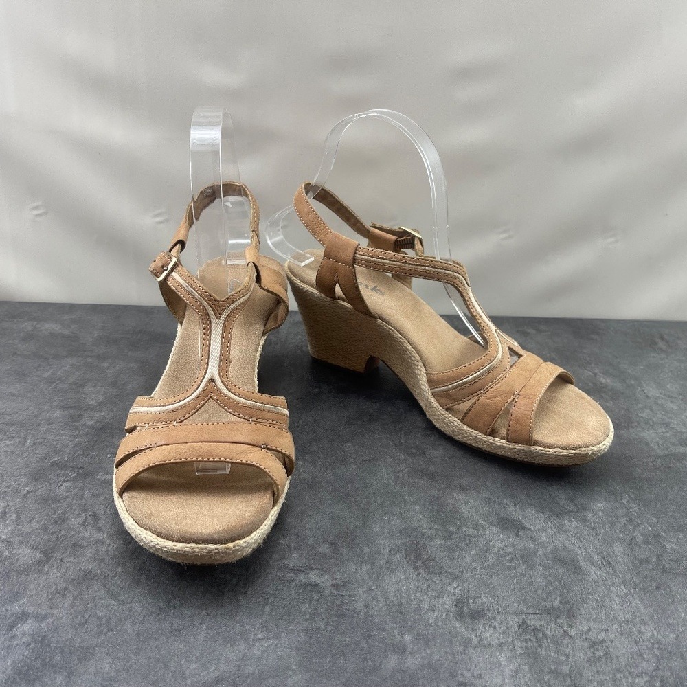 Clarks Rose Limo Womens Shoes Brown Beige 8 M Wedge slingback Heel Sandals